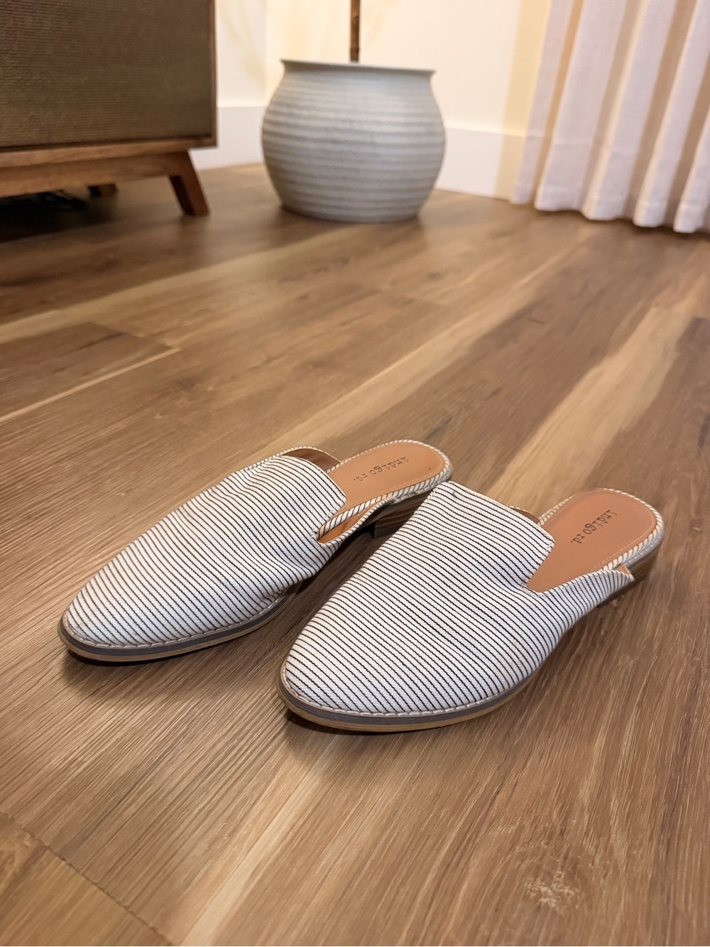 Indigo Striped Slip-On Mules in White and Black